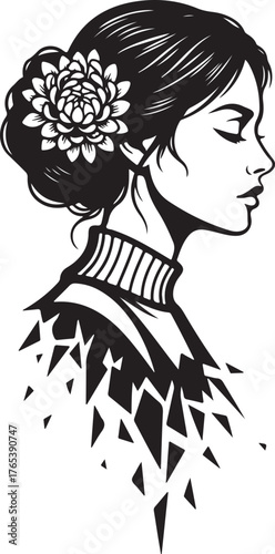 Abstract Woman Face Profile Fragmented Vector Illustration