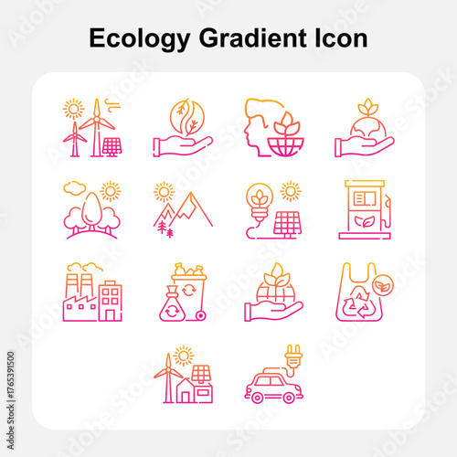 Renewable Energy and Green Nature Conservation Icons Gradient Set 2