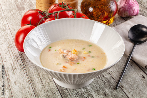 Salmon white soup with salmon