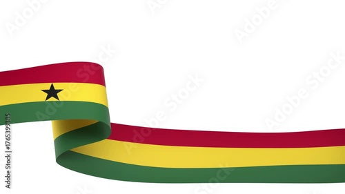 Waving Ghana Flag Ribbon on White Background with Alpha