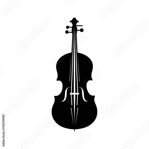 Silhouette of a cello, a stringed musical instrument, depicted in black against a white background.
