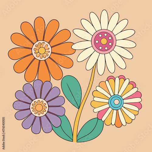 Colorful floral illustration with cheerful daisies and blooming petals on a soft pastel background