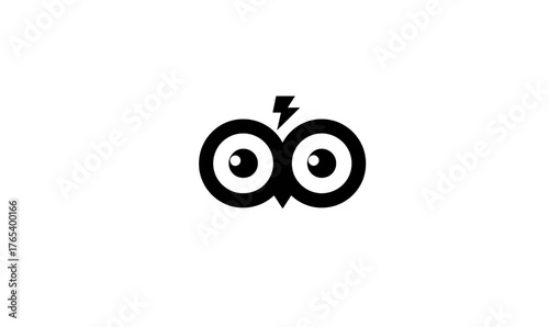 A minimalist black and white logo featuring an owl with a lightning bolt above its head.