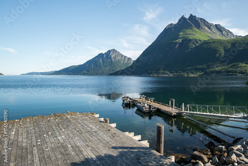 Morning view from Aldersund's pier in Norway.