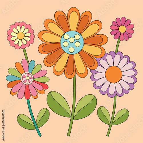 Colorful floral illustration with cheerful daisies and blooming petals on a soft pastel background