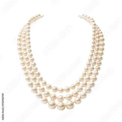 Elegant multi strand creamy white pearl necklace jewelry isolated on transparent background
