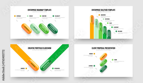 Service Briefing Four Five Two Three Step Diagram Frame Template Vector Illustration Bundle. Enterprise Solution 4 5 2 3 Option Infographic Slide Layout Collection.