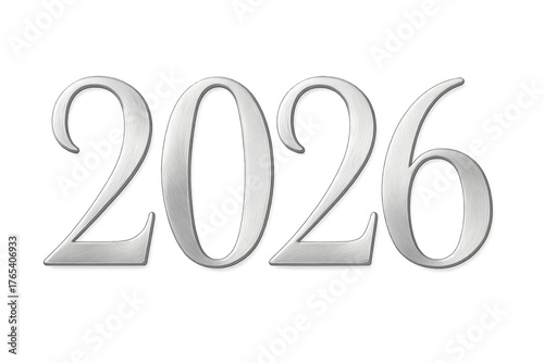 Year 2026 silver metallic calligraphy transparent background