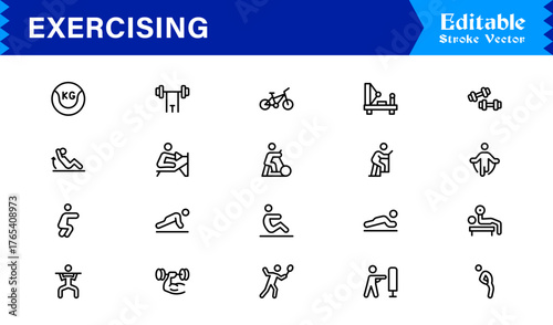 Fitness Exercise Workout Line Icon Set – Professional, Modern, Minimal, and Pixel Perfect Vector Illustrations