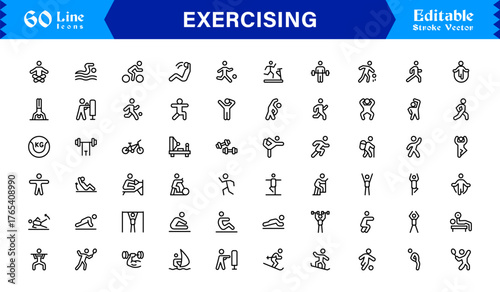 Fitness Exercise Workout Line Icon Set – Professional, Modern, Minimal, and Pixel Perfect Vector Illustrations