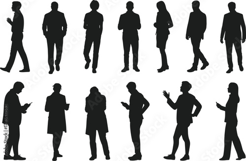 Silhouettes of diverse, everyday people, men, women, and children in various relaxed, sitting, and standing poses, interacting