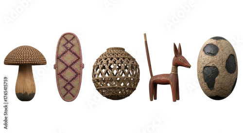 Collection of african tribal art objects transparent background cutout png