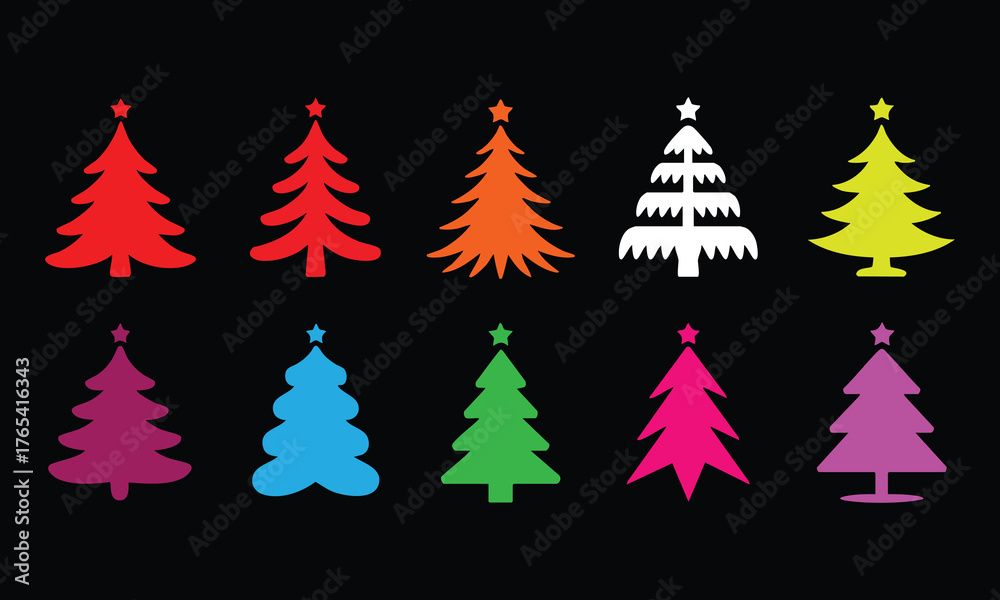 Fototapeta premium Pop Art Christmas Tree Collection, Vibrant Holiday Tree Vector Set, vector, illustration