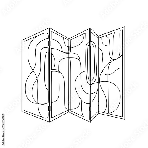 Folding screen with abstract line patterns for interior decoration and space division