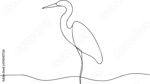 Single line drawing of a heron standing in water bird