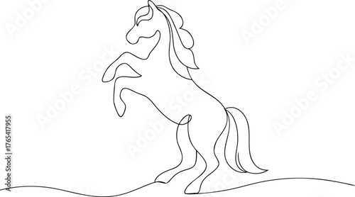 Single line drawing of a horse rearing up animal equine