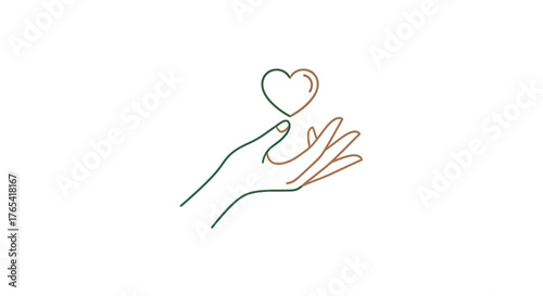 Hand holding heart symbol representing love and compassion in simple line art.
