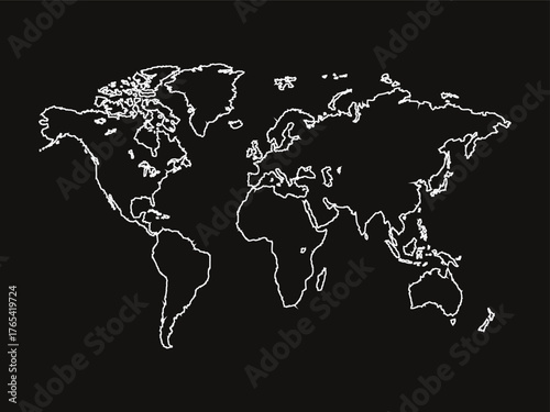 World map outline simple vector isolated on black