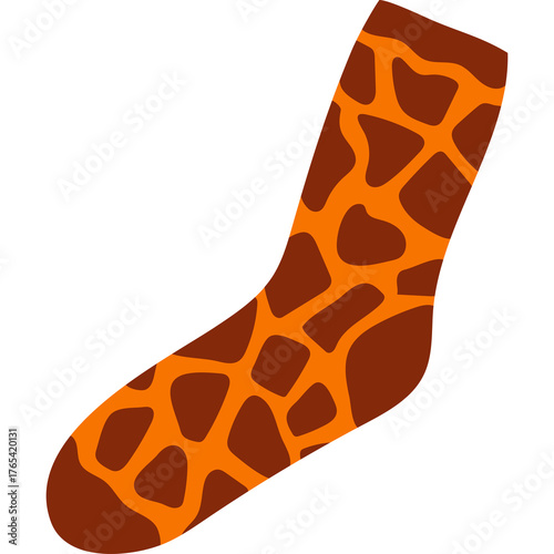 A Single Sock With A Giraffe Pattern In Brown And Orange Colors On A Transparent Background