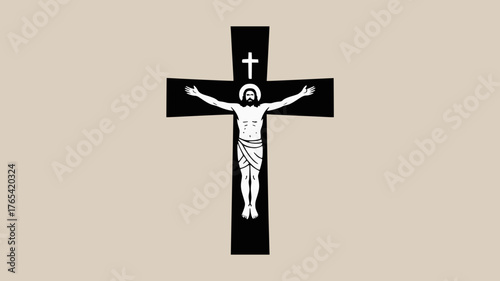 Symbolic Jesus Christ Crucifixion Illustration for Faith-Based Projects, Powerful Religious Iconography, Perfect for Easter and Lent Designs