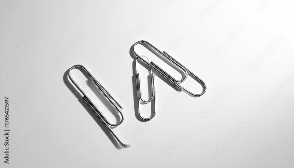 Obraz premium Silver paperclips scattered on white