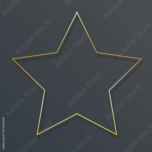 gold colored star shape banner frame with shadow on dark gray background