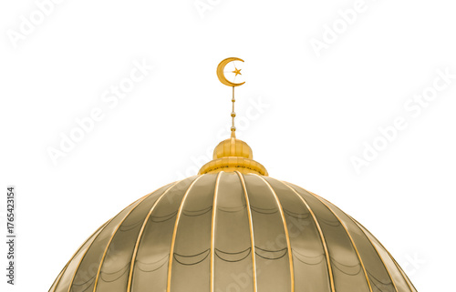 Canvas Print Golden mosque dome with crescent moon, star isolated on background