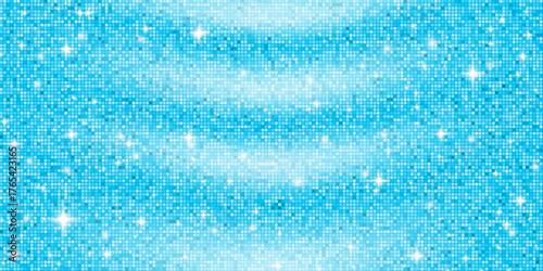 Blue pool water with white mirror glimmer sparkles background. Glossy disco ball mosaic. Shiny aquamarine pattern. Festive fashion swimming pool decoration. Glam folded fabric. Vector illustration.