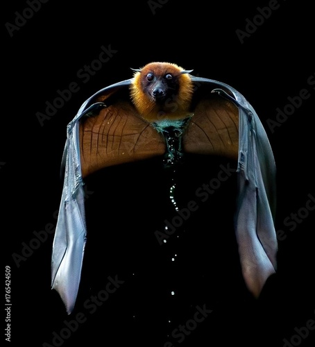 Schilderij op canvas Gigantic Indian Flying Fox (Pteropus giganteus) roosting upside down in a tree