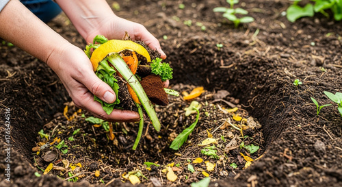 Throwing Organic Food Waste into Compost Pit — Sustainable Waste Management