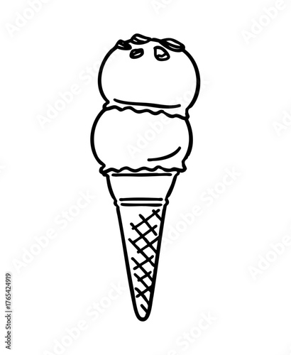 シンプルな手描きのアイスクリーム（ダブル）の線画イラスト
