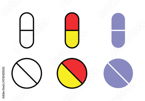 Set of pills icon. different shapes of capsules or medicines. tablet icons. medicament and pharmaceutical symbol. medical health care tablet sign