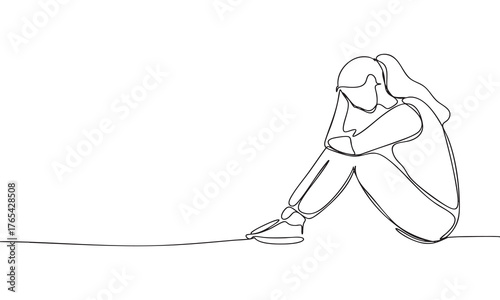 Continuous Line Drawing of a Sad and Lonely Woman