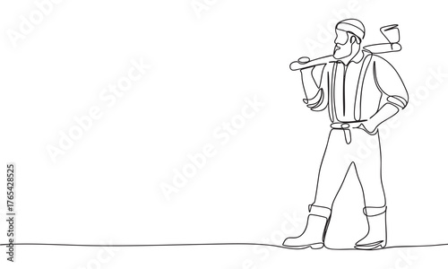 Continuous Line Drawing of a Lumberjack with an Axe