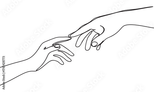 Continuous Line Drawing of Two Hands Reaching for Connection