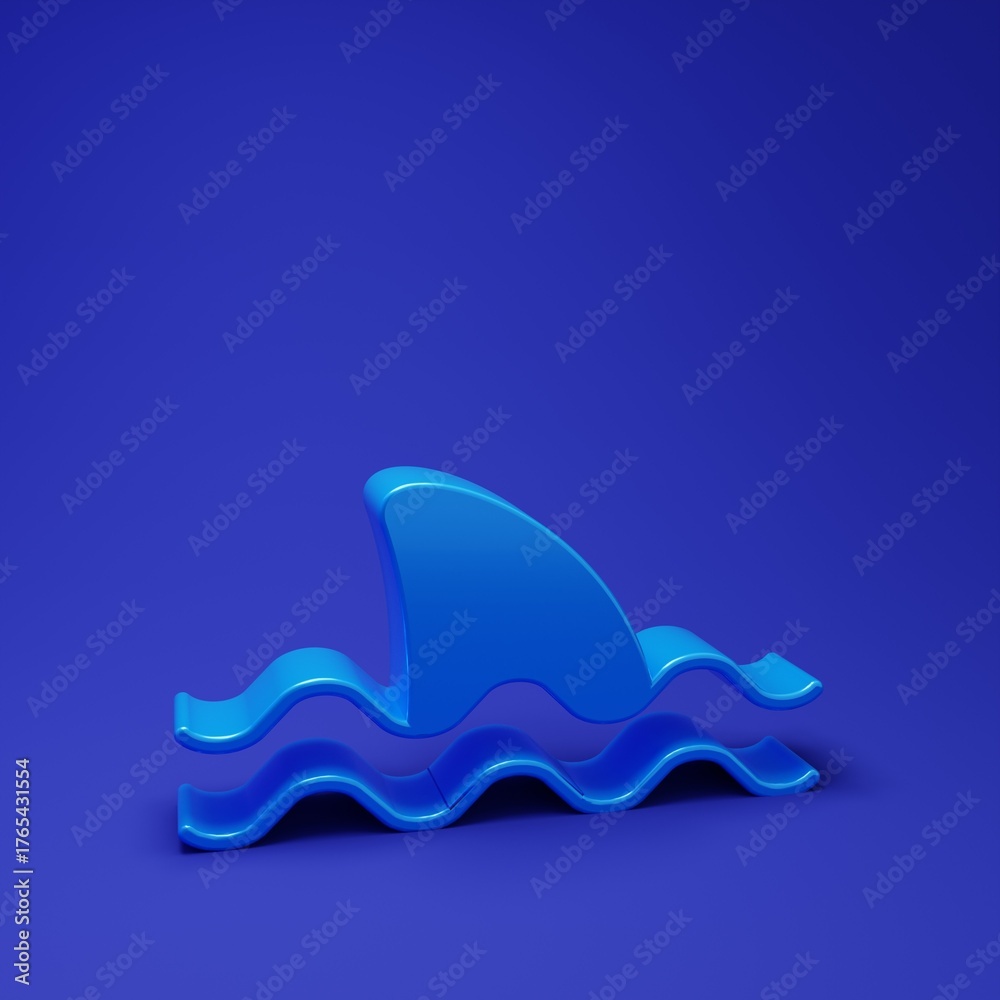 Obraz premium Blue Shark fin in ocean wave icon isolated on blue background. Minimalism concept. 3D render illustration