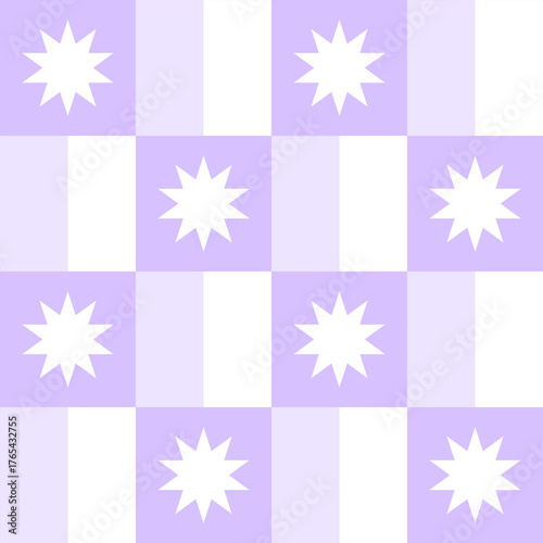 soft purple checkers with white stars shape inside seamless pattern background wallpaper print surface 