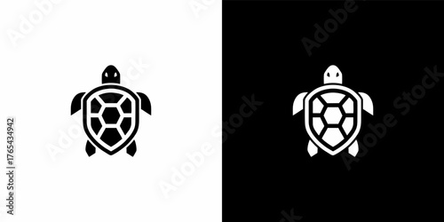 Cute Turtle Shield Silhouette Black And White Vector