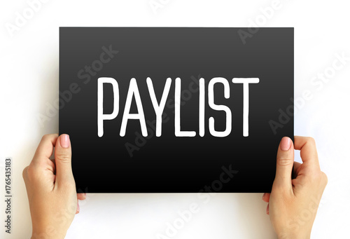 Paylist - a list of people to be paid, text concept on card