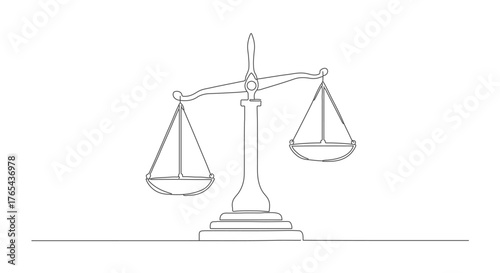 One Line Continuous Drawing of a Weighing Scale, Symbol of Justice and Balance
