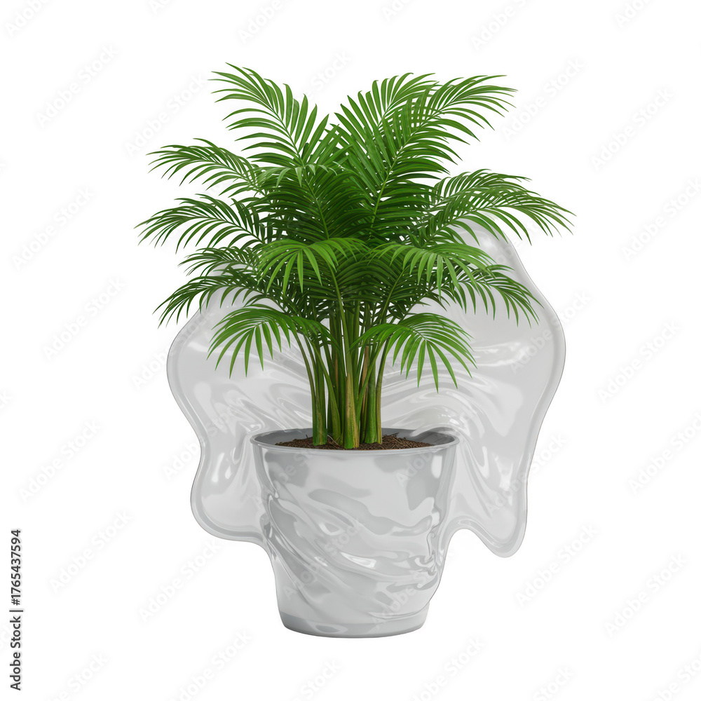 Obraz premium Green potted plant in a white skull shaped pot isolated on transparent background