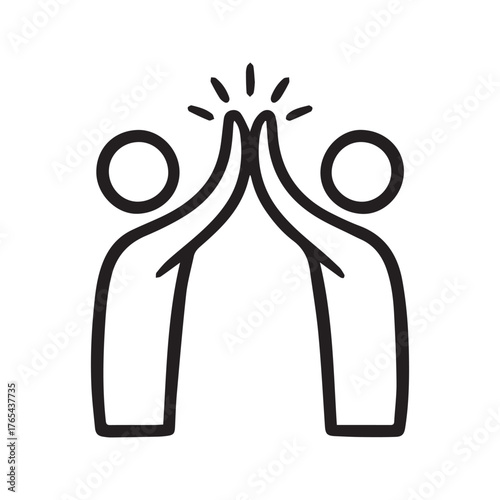 High five line icon of two people. Hand drawn doodle symbol for teamwork, success, partnership, and celebration. Vector illustration.
