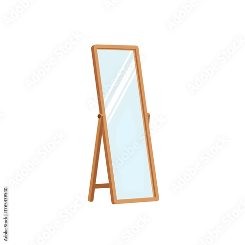 Full Length Mirror, Wooden Frame, Standing Mirror, Vector Illustration
