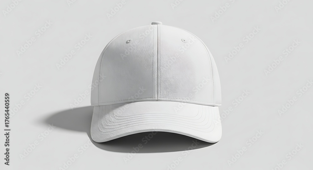 Fototapeta premium Blank White Baseball Cap Front View Mockup on a Plain White Background Studio Shot