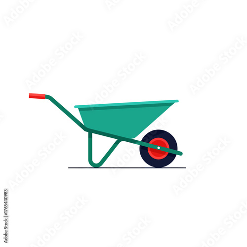 Wheelbarrow Illustration Green Garden Cart on White Background