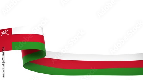 Waving Oman Flag Ribbon on White Background with Alpha
