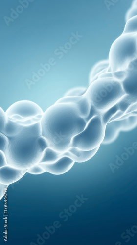 A blue and white image of a cloud with many small bubbles. The bubbles are all different sizes and are scattered throughout the cloud. The image has a dreamy, ethereal quality to it