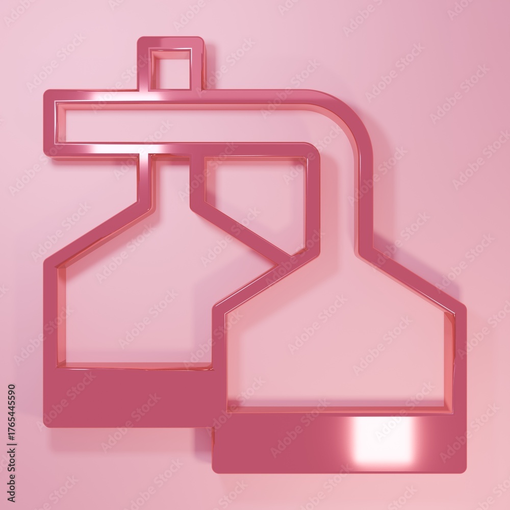 Obraz premium Pink Traditional brewing vessels in brewery icon isolated on pink background. Beer brewing process. Distillery plant, brewery. Minimalism concept. 3D render illustration