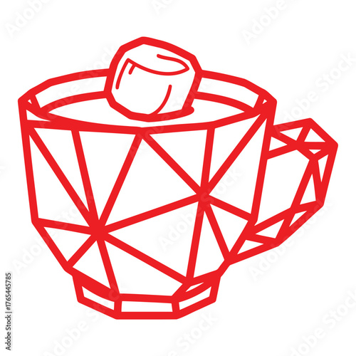 Geometric red coffee cup with marshmallow on top in minimal style  