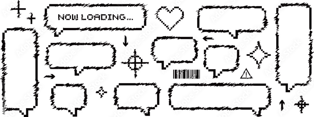 Obraz premium サイバーパンクなグリッチ風の吹き出しと装飾セット ブラック